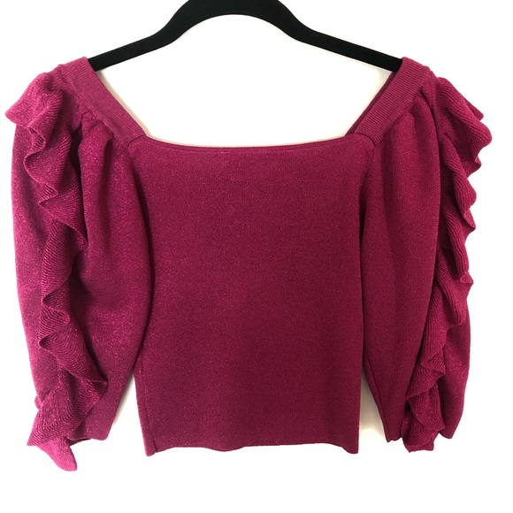NEW Zara Pink Raspberry Ruffle Puff Sleeve Top - Picture 6 of 10